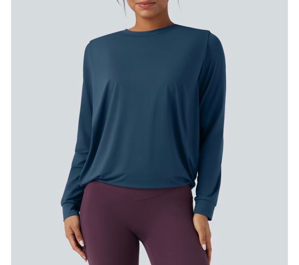 Halara Round Neck Long Sleeve Ruched Yoga Sports Top-UPF50+ XL